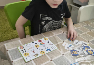 chłopiec dobiera odpowiednie obrazki