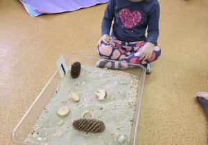 Dzieci przy stanowiskach paleontologicznych.