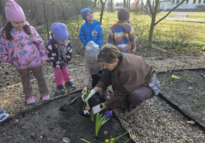 Dzieci sadzą cebulki.